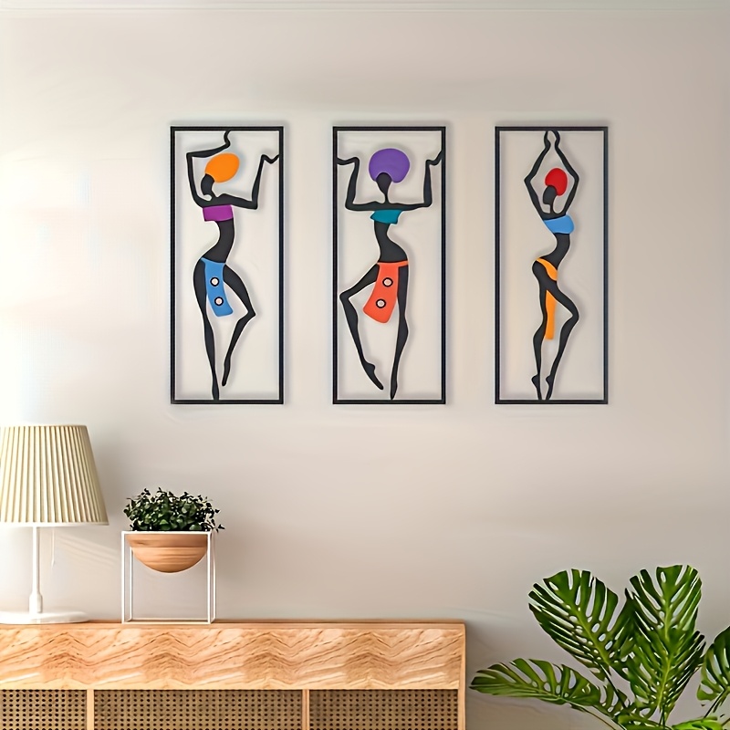 3pcs set of vibrant african women wall art bohemian   colorful metal   decor abstract   decor art   for holiday decor home wall decor
