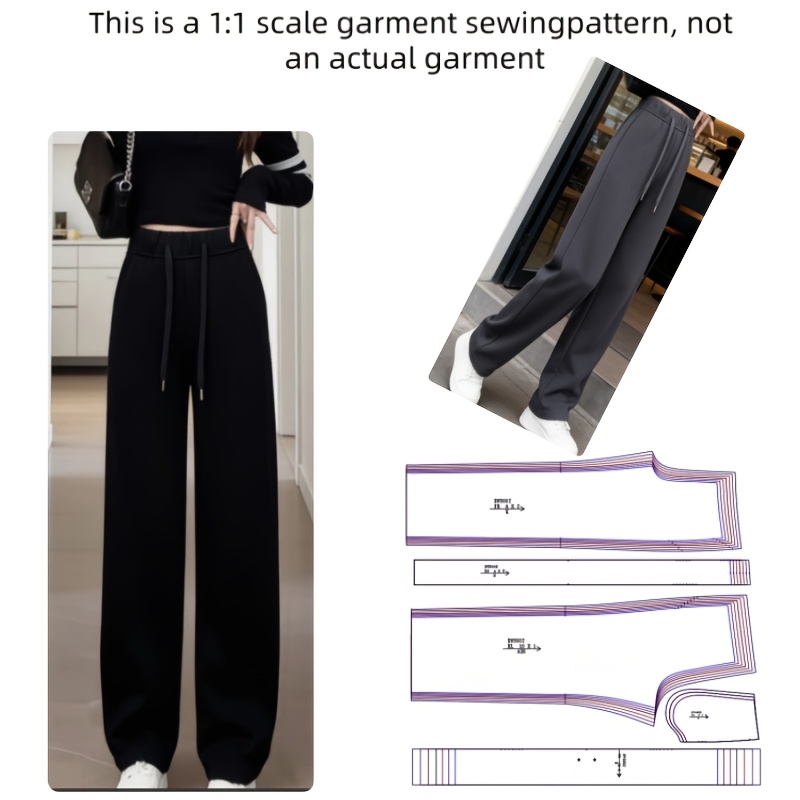 E-shop Nähanleitung für Damen-Hose mit lockerer gerader Passform, geeignet für verschiedene Stoffarten, DIY-Nähanleitung im Maßstab 1:1, enthält die