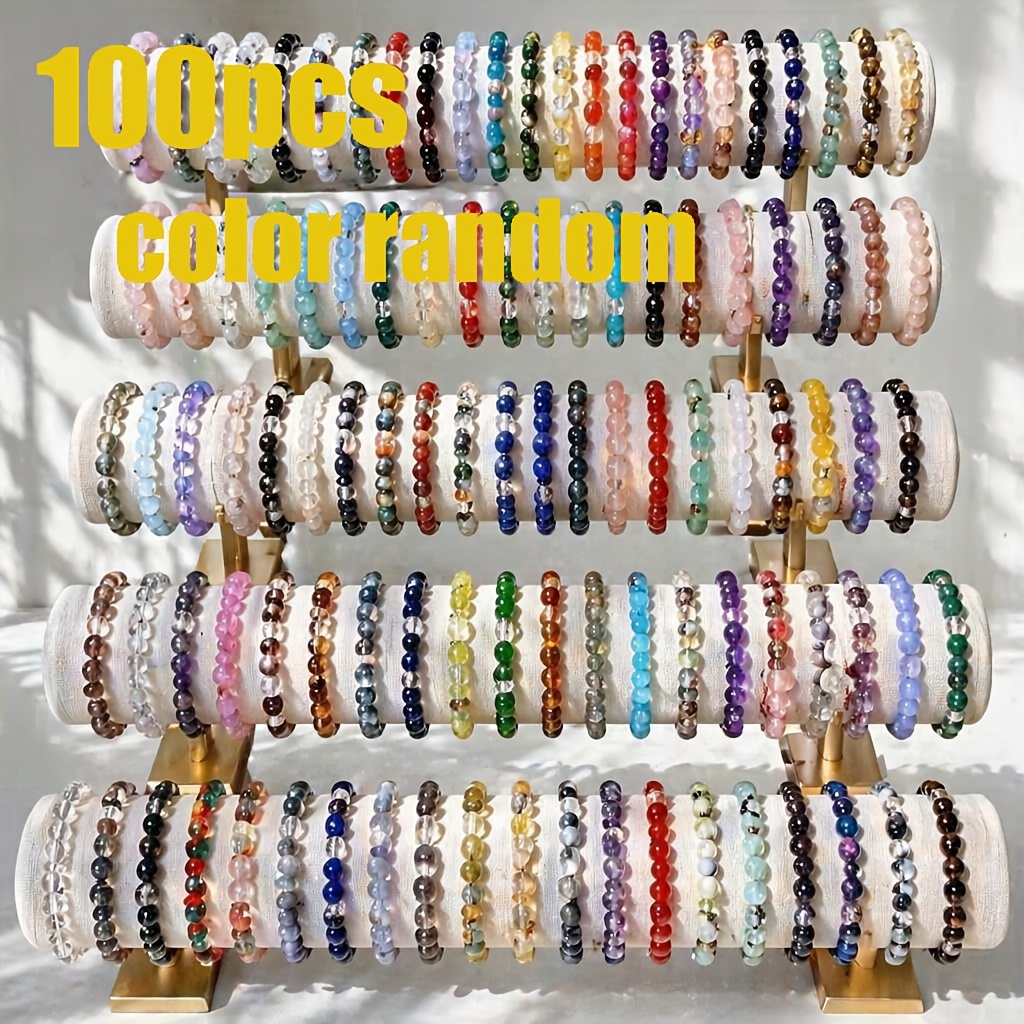 TEMU 100pcs Random Color Bohemian Handmade Glass Bead Bracelet Set, Colorful Crackle Bead Stretch Bracelets For Women, Ideal Gift For