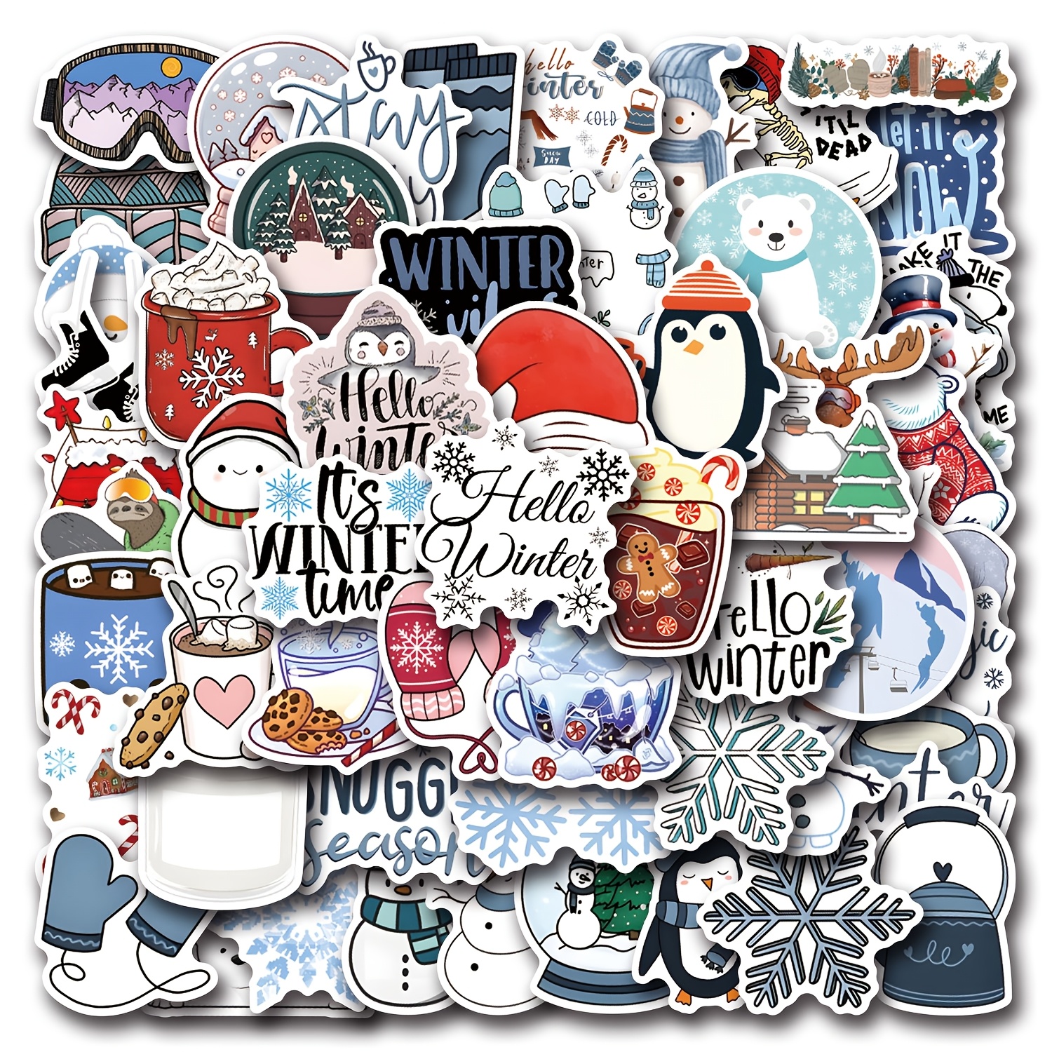 

56 autocollants en d'hiver - Thème , réutilisables, autocollants -adhésifs scrapbooking, , ordinateur portable, , , bouteille d'eau, téléphone - , irrégulières, les en verre