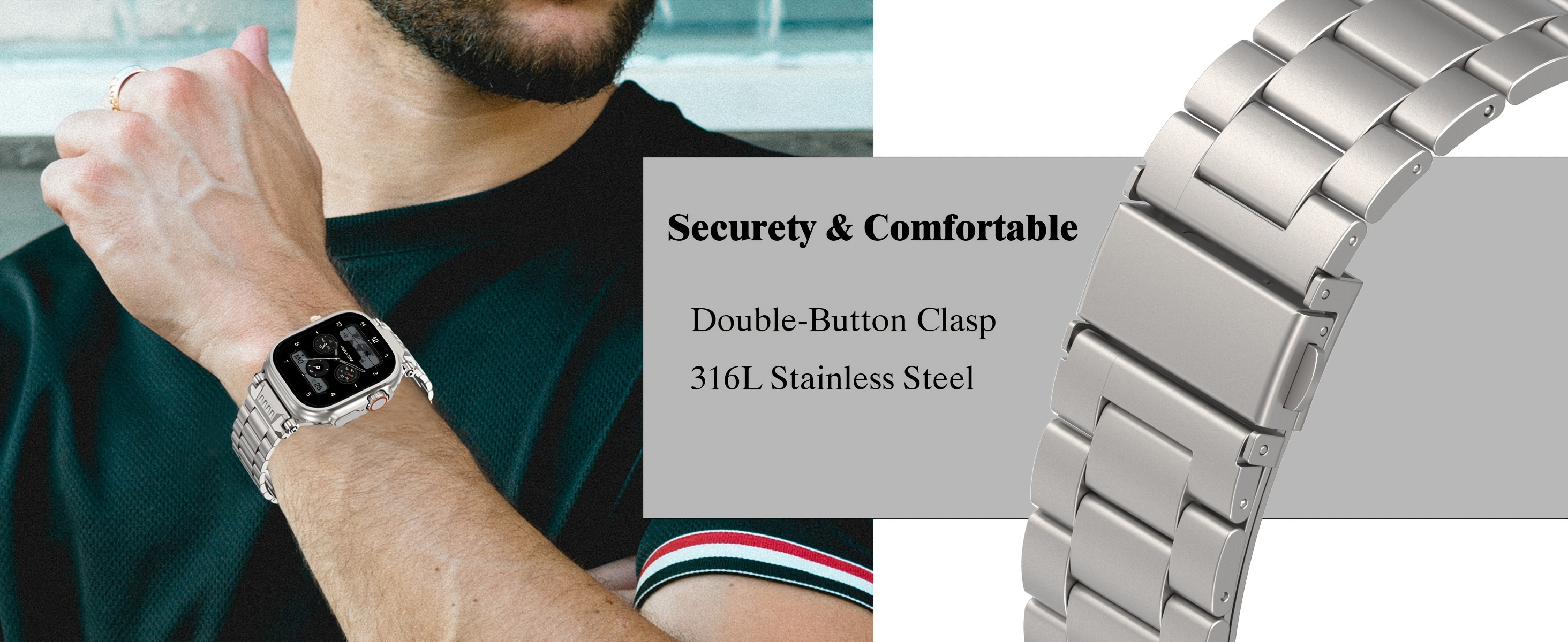 Premium Stainless Steel Band for Apple Watch - Compatible with Ultra 3/2/1 (49mm), Series 11/10-46mm S9/8/7 (45mm), Series 6/5/4/SE (44mm) | Men's Luxury Metal Strap