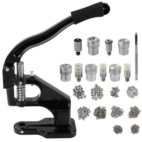 hand press heavy duty grommet tool kit for fabric eyelet press punch tool kit with rubber hammer hand press machine set for snap buttons rivets popper fasteners setting
