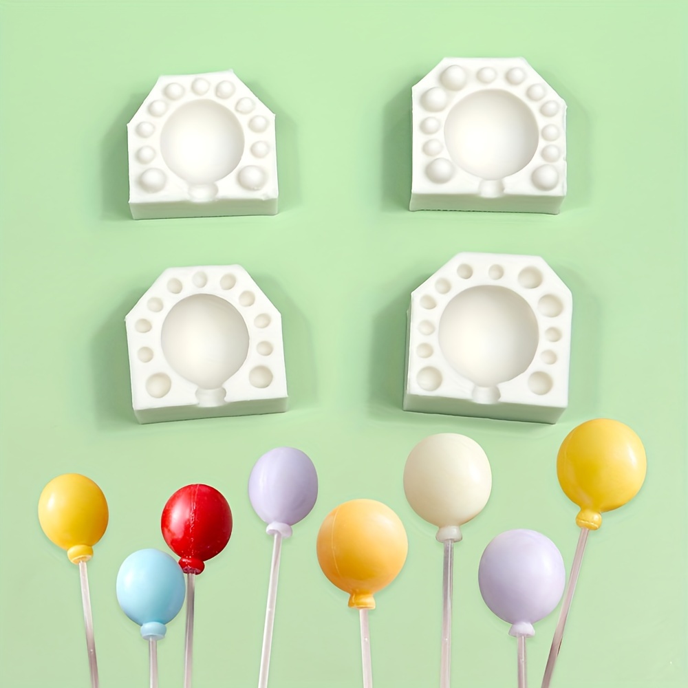 

2pcs Balloon & Lollipop Silicone Molds For Cake Decorating -, Multi-cavity Chocolate And Fondant Molds In White With Balloons Displayed