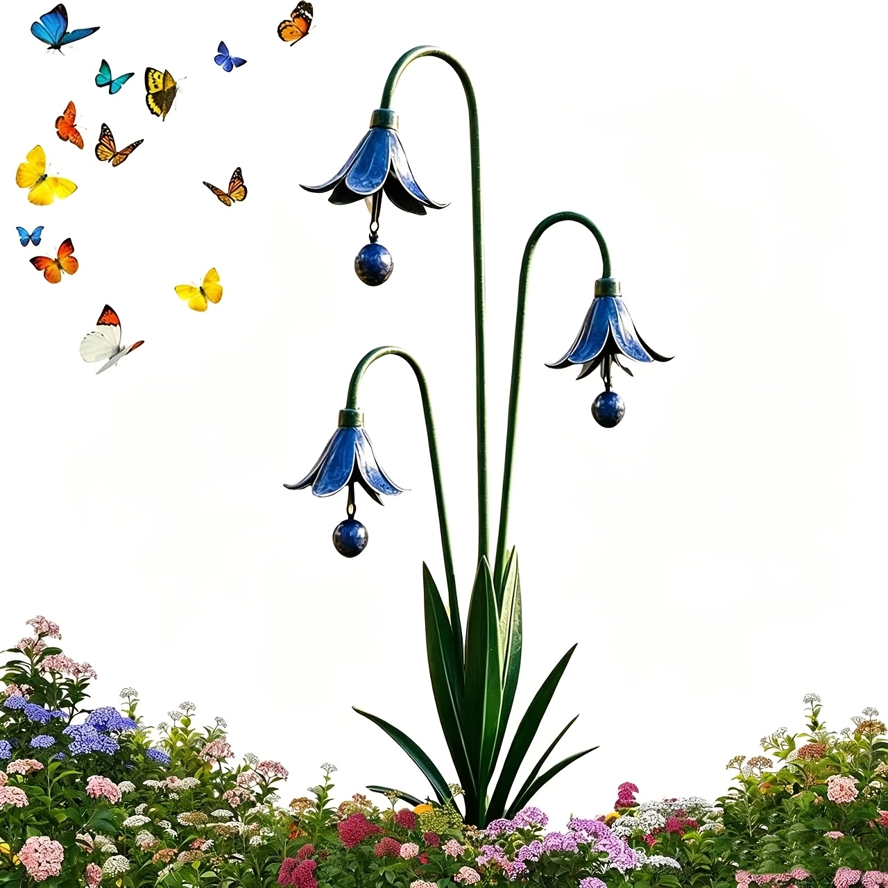TEMU 【3D】 [3D] de jardin rétro en fer forgé bleu, bleues associées à des perles suspendues en métal, ornées de papillons colorés et . de vernissage