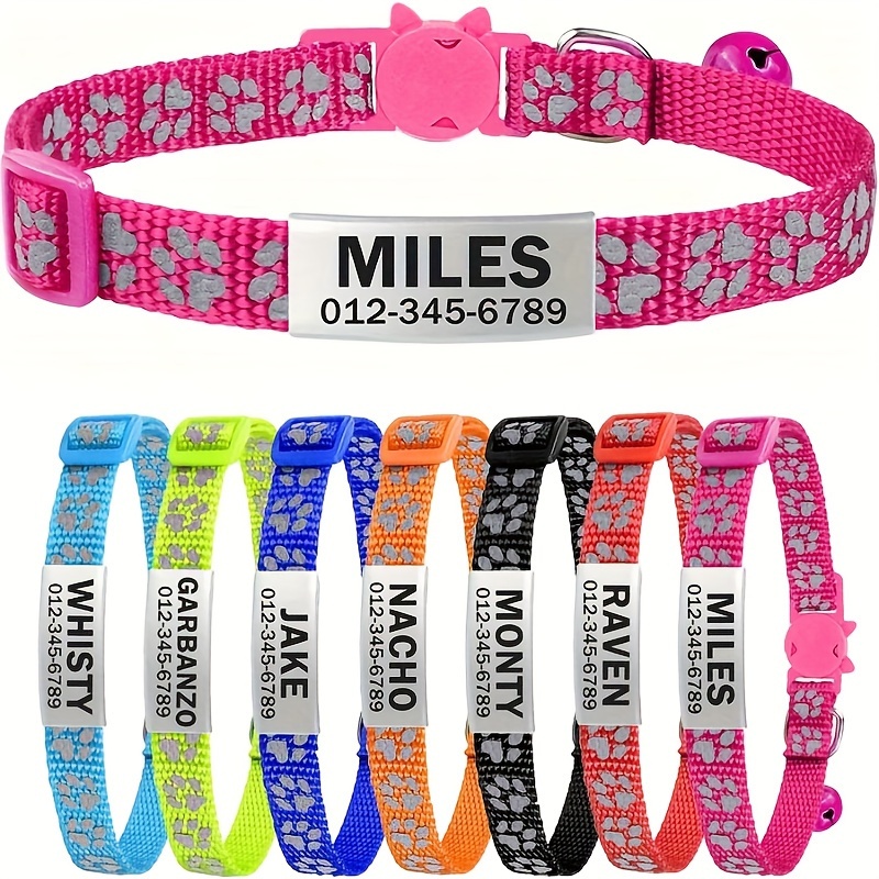 

Custom Engraved Reflective Dog Collar With Safety , Nameplate & Bell - Perfect Gift For Pets