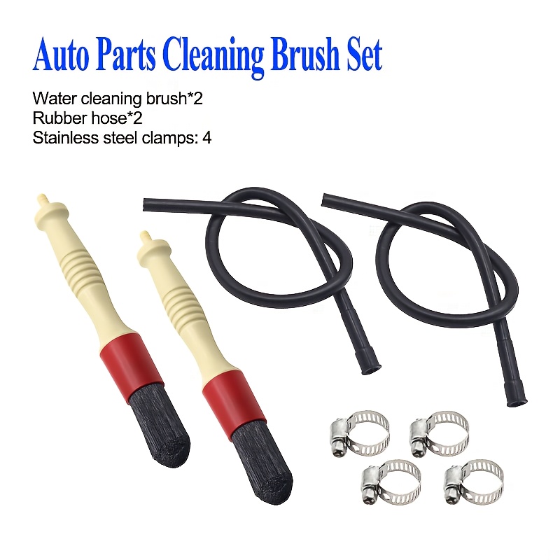 TEMU 8pcs Auto Parts Cleaning Brushes, Parts Cleaning Brushes, Car Detailing Brushes With Stainless Steel Hose Clamp And 31-inch Hose For Cleaning