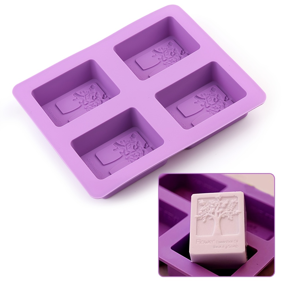 A Silicone Soap Mold With 4 Cavities, A Rectangular Silicone Soap Mold For Making , Small Tree Soap Mold