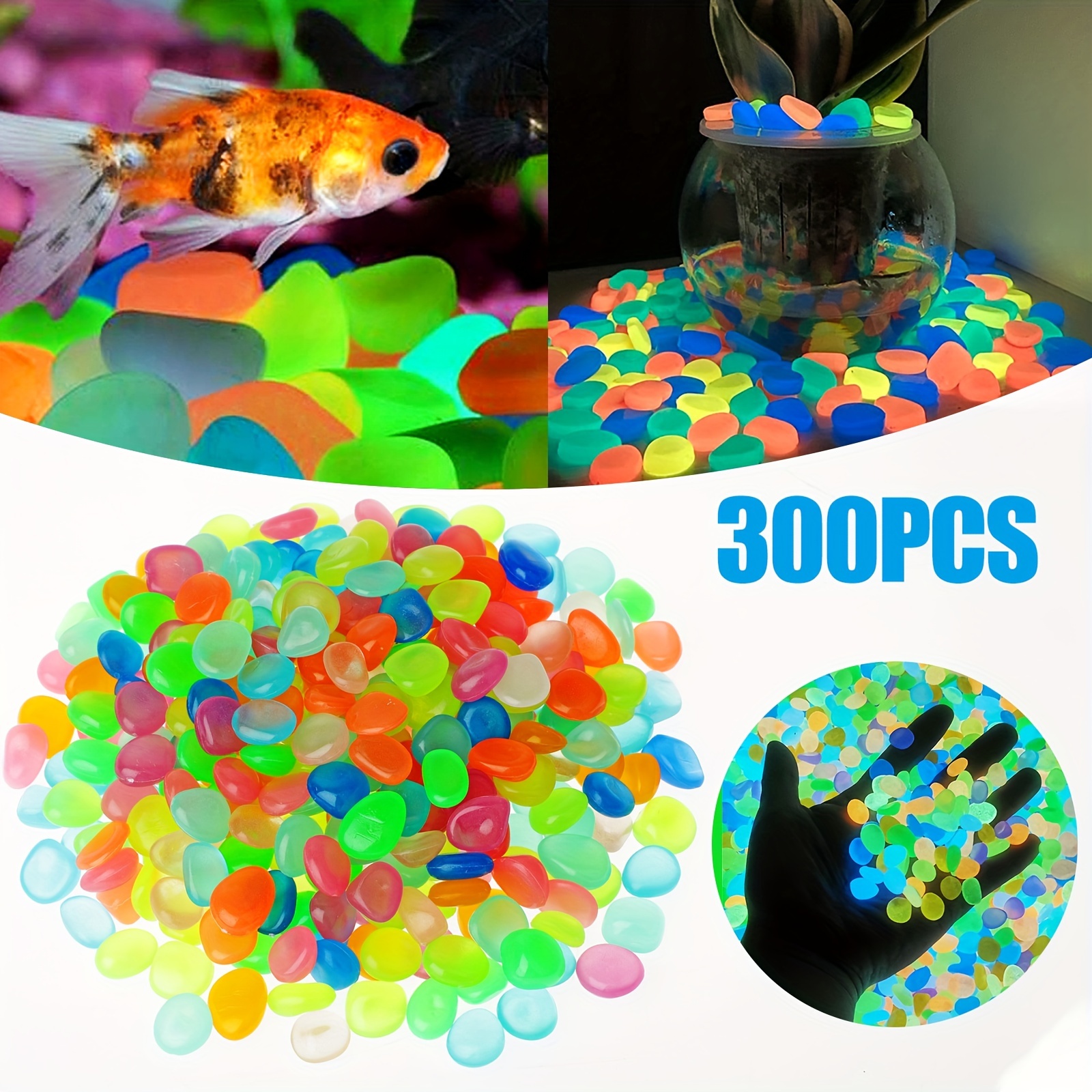 

300pcs Glow In Dark Pebbles, Luminous Stones For Garden, Yard, Bonsai, Pathway, Lawn, Aquarium, Fish Tank Decoration