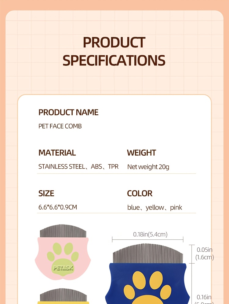 Pet Facial Comb Small Face Comb Dog Cat Rabbit Wide-Tooth Comb Needle Comb Round Head Curved Comb Flea Tail Cleaning Comb