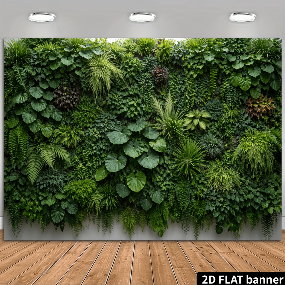 Fond de bannière 2D plat sur le thème de la plante verte murale. Thème de plante verte fraîche, comprenant des fougères, des plantes vertes à grandes feuilles et divers éléments naturels tels que des plantes à feuilles violes.