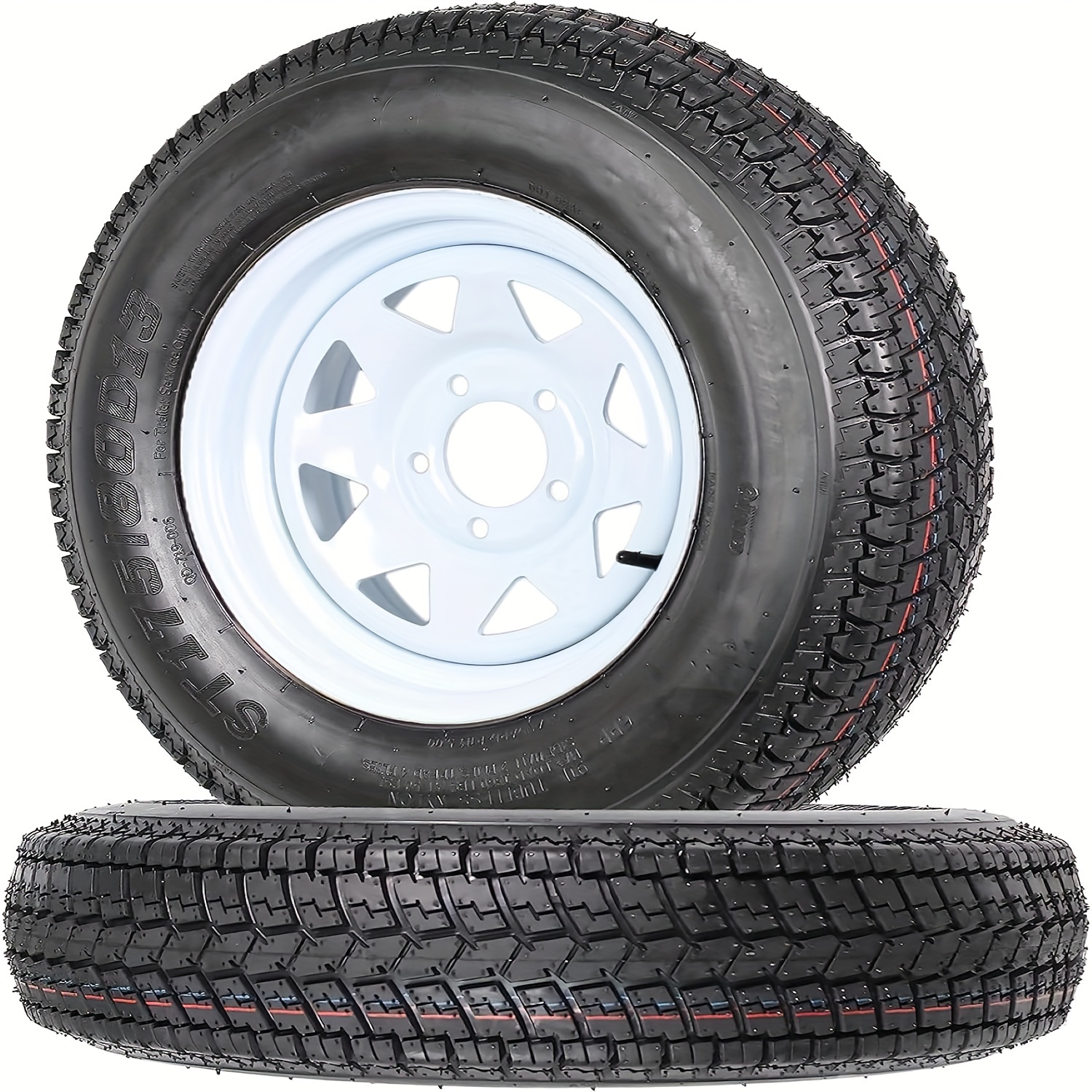 

Set Of 2 Trailer Tire St175 80d13, St175/80d13 Trailer Tires Rims 175 80 13 Tire 5 Lug White Spoke Wheel Load Range C, 6 Ply