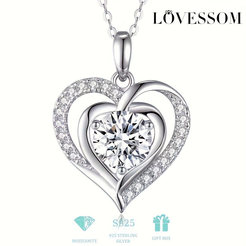 

Lovessom 3 Carat Moissanite Heart Pendant Necklace, 925 Sterling Silver, 18k Golden Plated, Elegant & Banquet Accessory, Valentine's Day & Day Gift