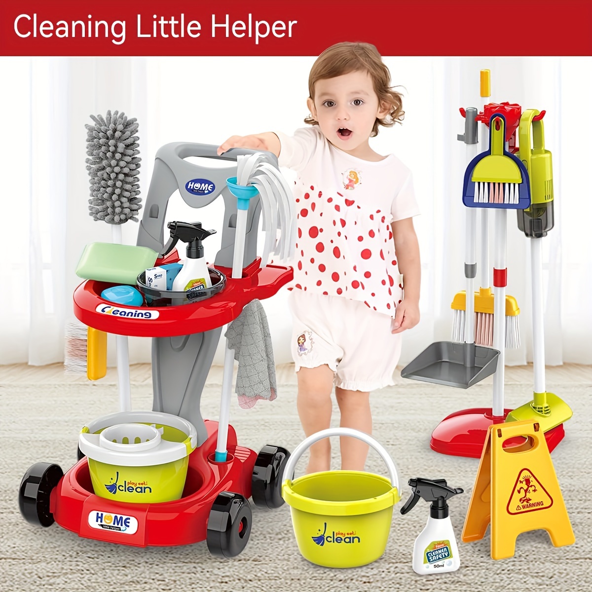Simulation Cleaning Tools Trolley Pretend Play Vacuum Mop Set