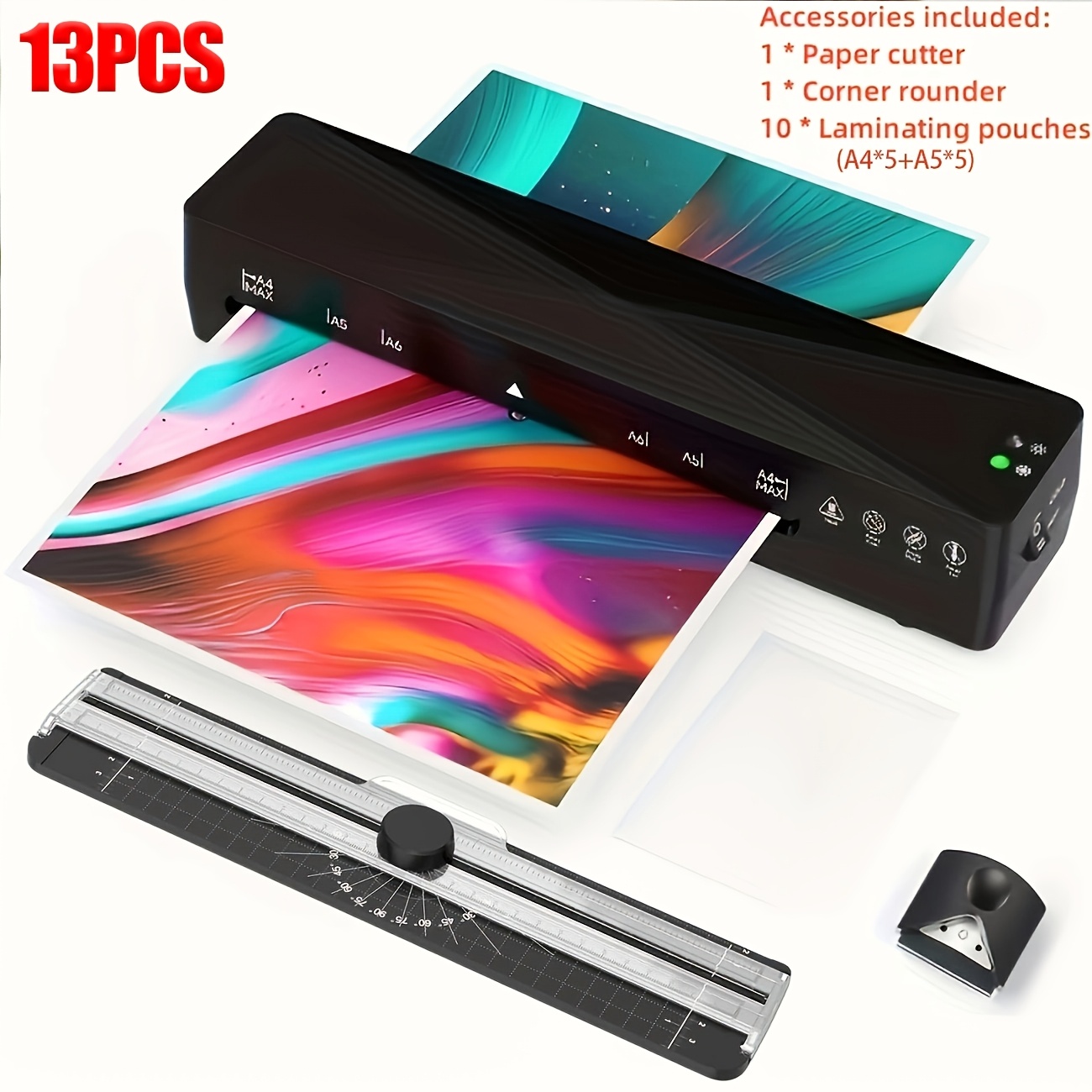 Image of 26/21/14/13pcs A4 Laminator Machine With 1* Paper Cutter * Corner Rounder With 25/20/13/10 Lam. Sheets Cold And Thermal, , Fast &perfect Lamination For Home Office School Use