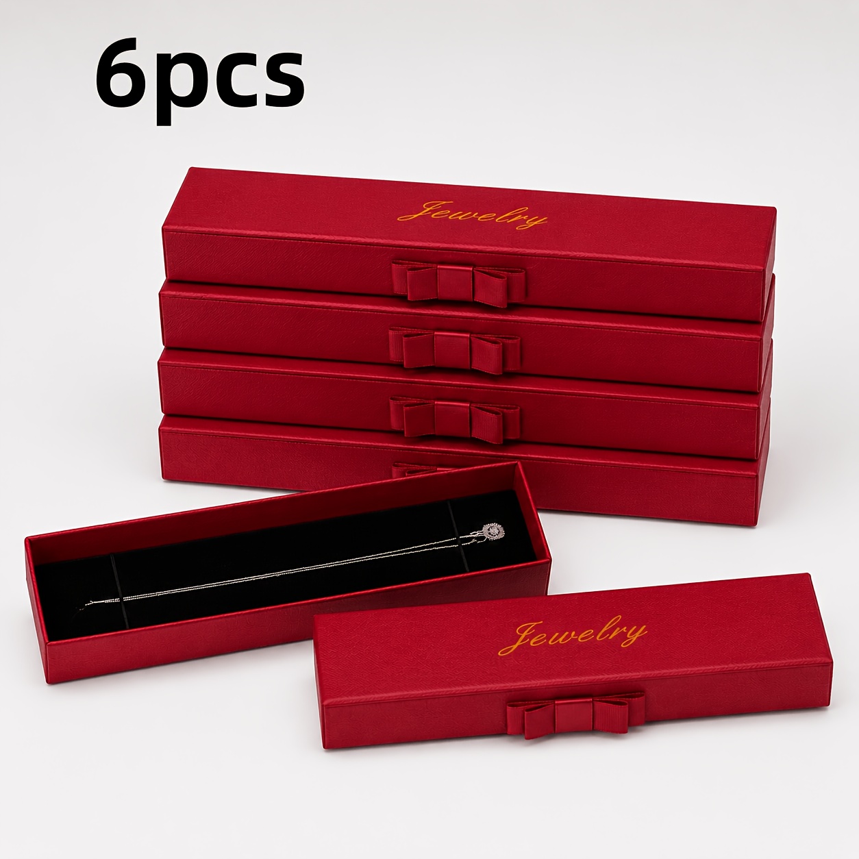 6pcs Side Bow Long Necklace Gift Boxes, Elegant Packaging