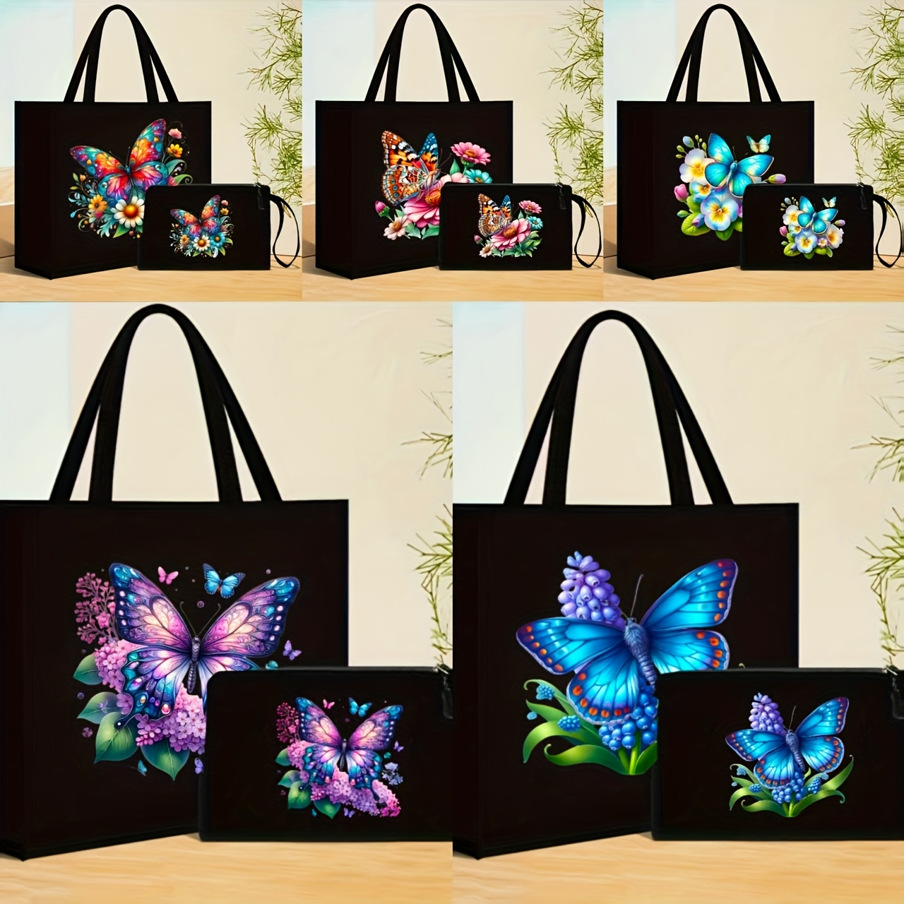 Flower Butterfly Two-piece Set with Cosmetic Bag