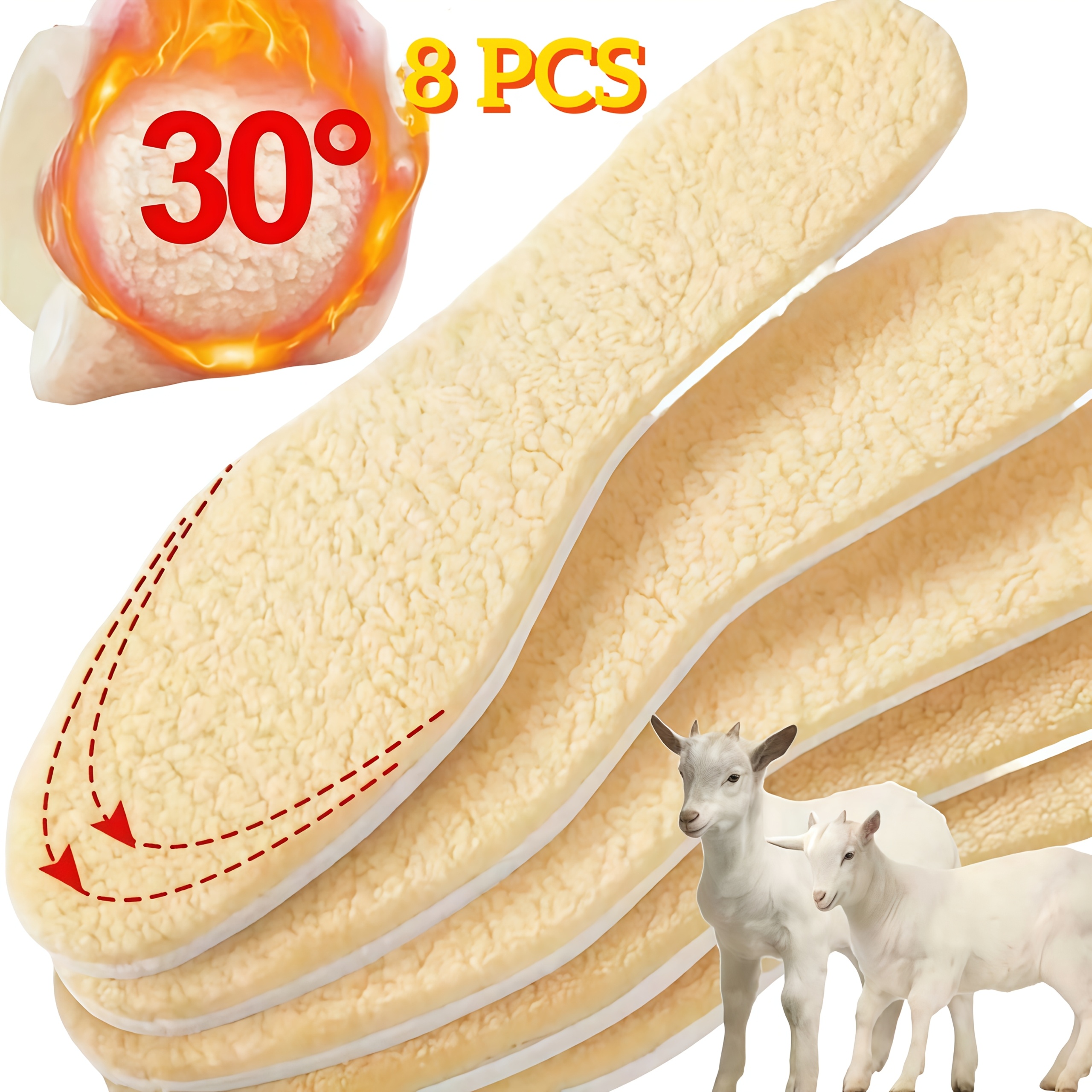 TEMU 8pcs Winter Thermal Insoles Unisex Thick Fluff Shoe Pads, Soft Breathable Fleece Insoles For Boots Sneakers
