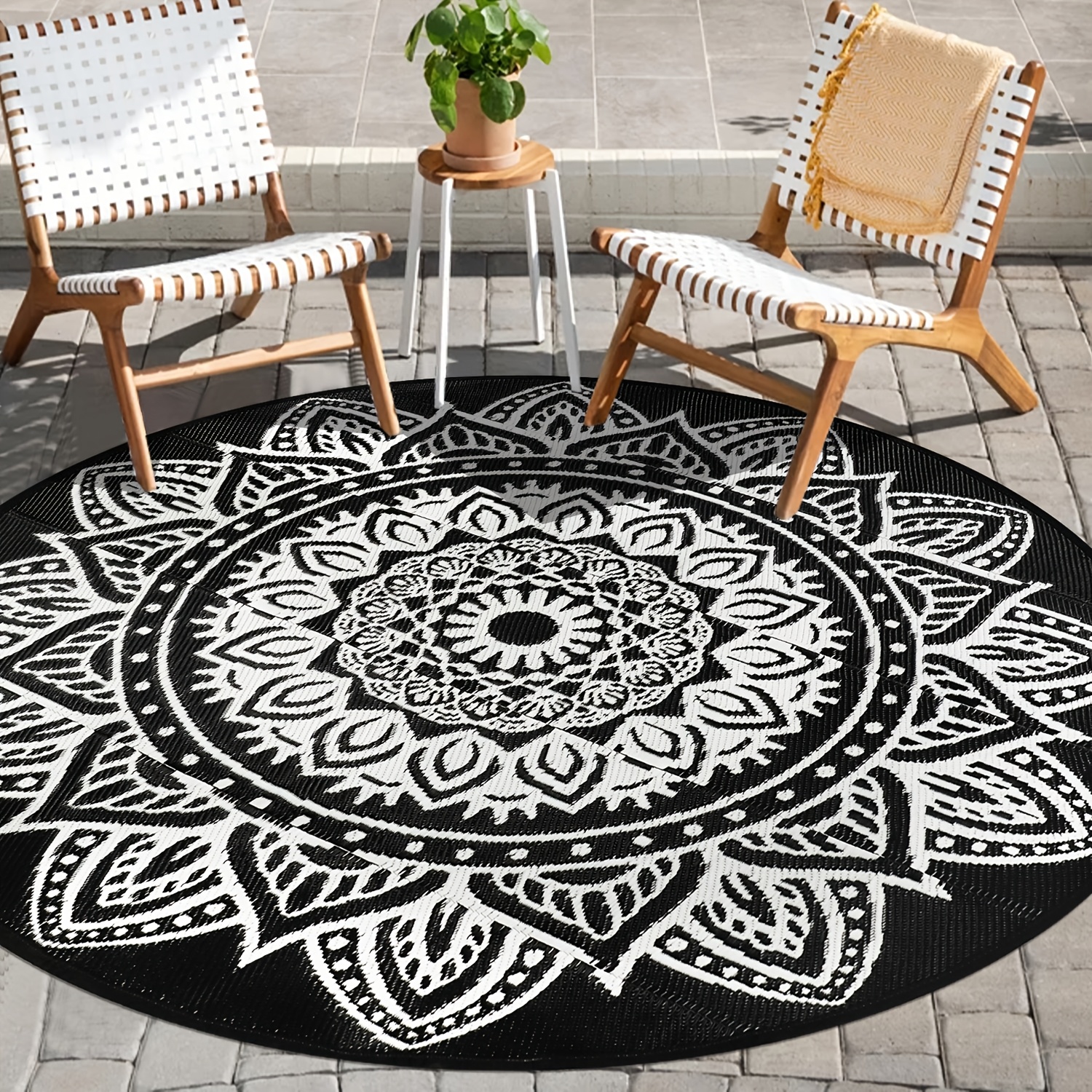 1pc round outdoor rug boho outdoor carpet patio rugs outdoor circle rug reversible outdoor patio rug lightweight portable outdoor area rug for patio balcony camping