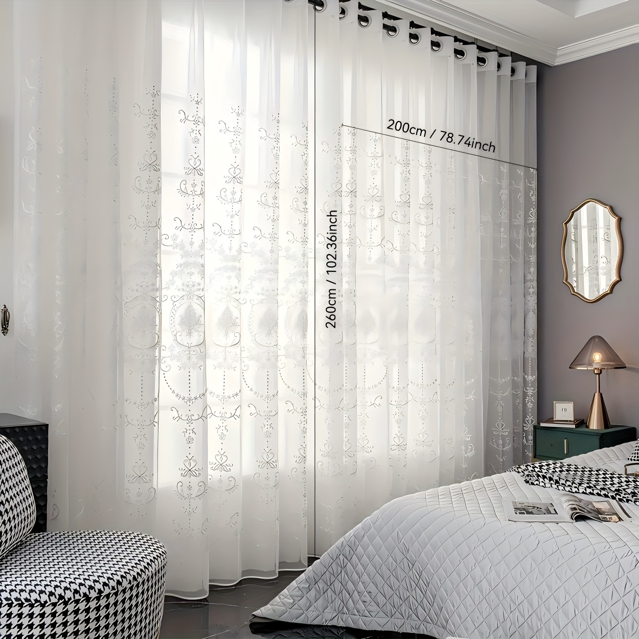 TEMU 2pcs White Transparent Jacquard, Suitable For Chinese, European, French Styles, Ideal For Restaurants, Living Rooms, Bedrooms