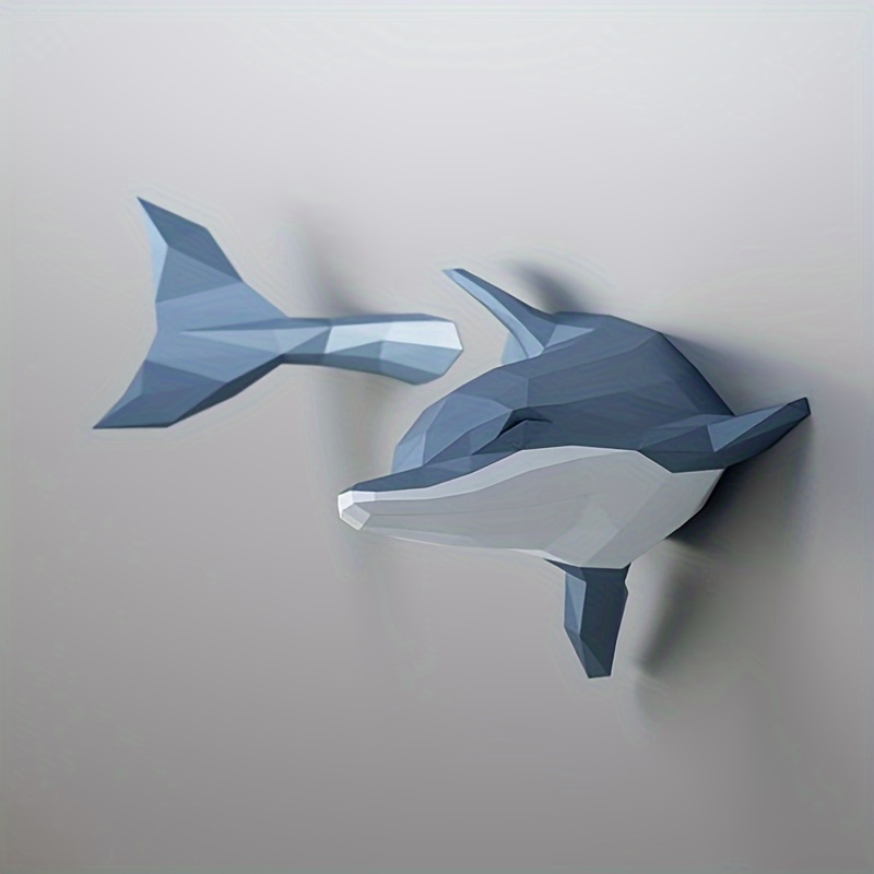 Image of 43in Dolphin Paper Model Needs To . Blue, Light Blue, Pink And Gray Are Optional. Home Wall Hanging Wall Background Wall Decoration. Puzzle And Fun Family And Interactive Handicrafts
