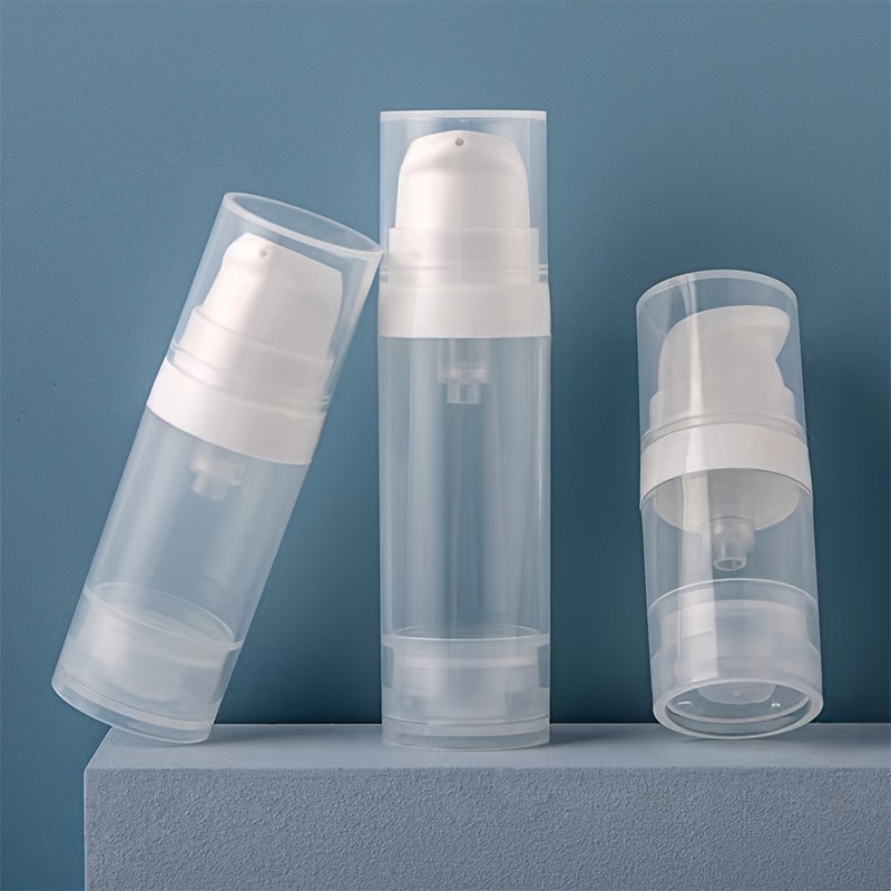 

3pcs Airless Pump Bottles - 5/10/15ml Clear Refillable Vacuum Dispensers For Lotion, , Shampoo & Toiletries - Perfect For Travel &