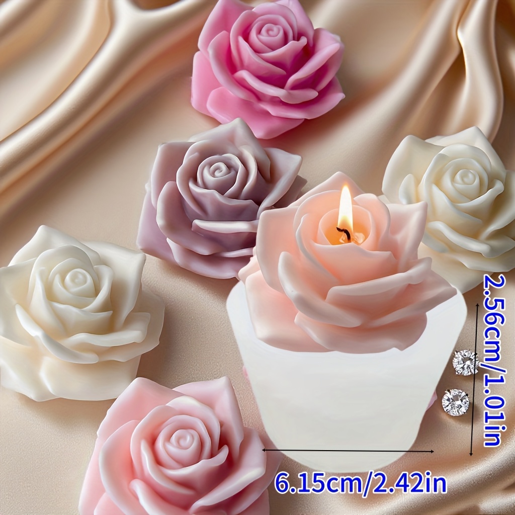 TEMU 1pc Resin Mold, 3d Rose Scented Candle Soap Mold - Silicone Layered With 5-petal Rose And Leaves, Wax/clay/plaster/resin Craft For Wedding And