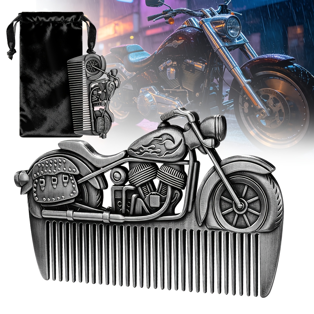 TEMU Sac en velours Métal Peigne Homme Créatif Barbe Peigne Accessoire Soin de Outil de Soin de Barbe Cadeau de Fête avec en Velours