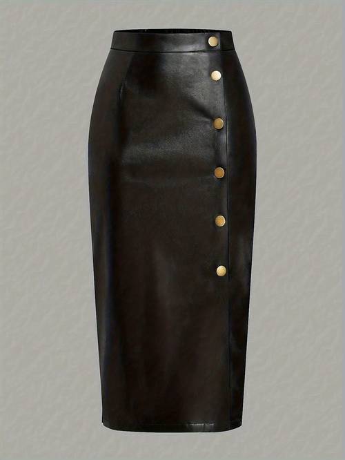 2025 new style suit skirt skirt womens skirt fashionable elegant simple high end black single breasted slit pu pencil skirt womens fit skirt autumn fashionable and elegant high waist design elastic waistband