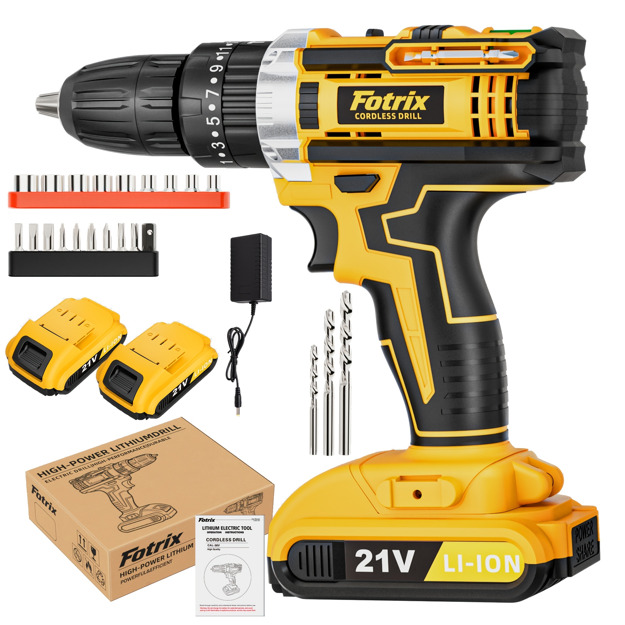 TEMU 21v Cordless Impact Drill Set, Wireless Drill Set, Household Power Tool Set, With Battery And Quick Charger, Battery Powered, Multifunctional