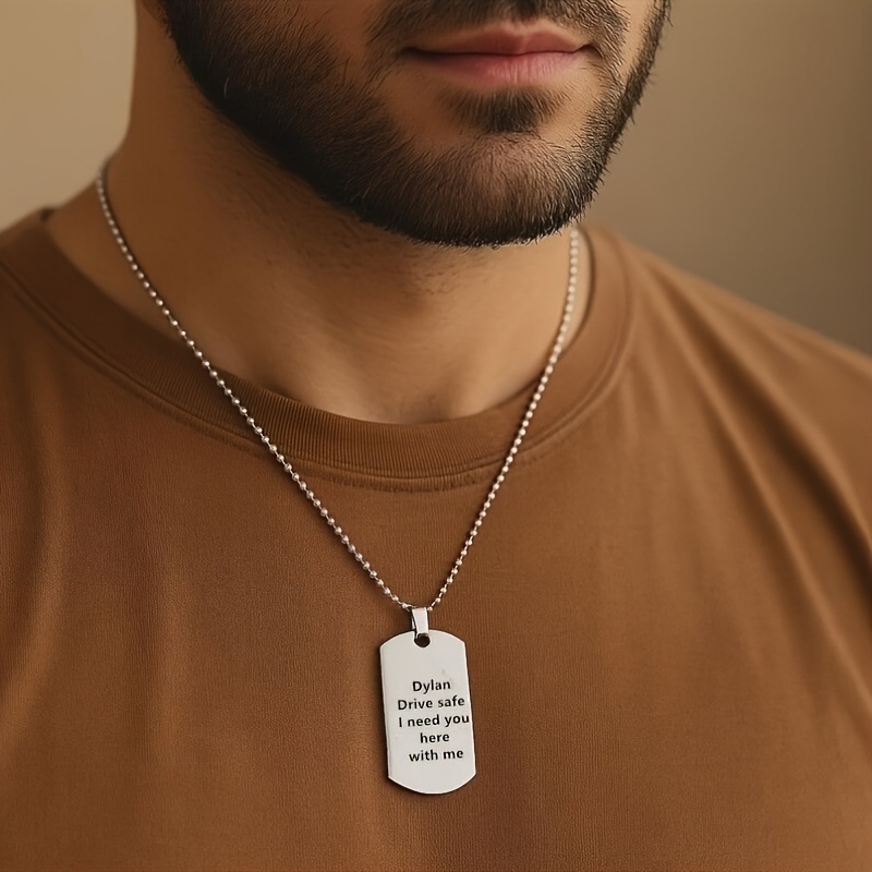 Image of Customized Men's Army Dog Tag Pendant Necklace Personalised Engraved Text Date 316 304 316 304 Stainless Tag Unique Fathers Day Gift