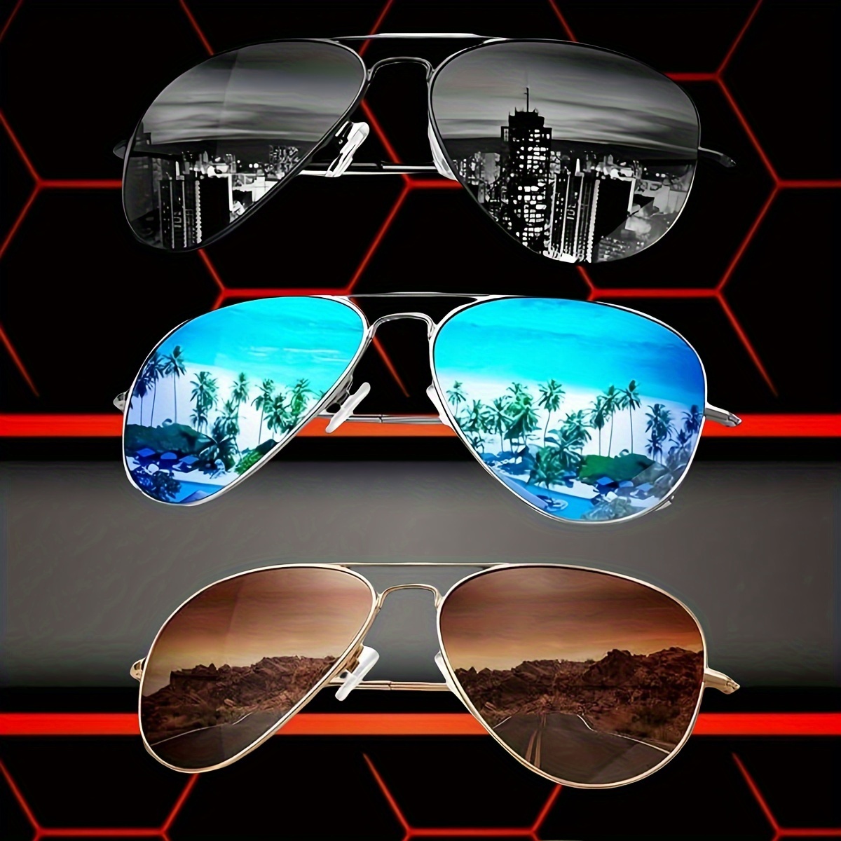 

3pcs Retro Fashion Glasses For - , Metal Frame, Fashionable Driving Shades