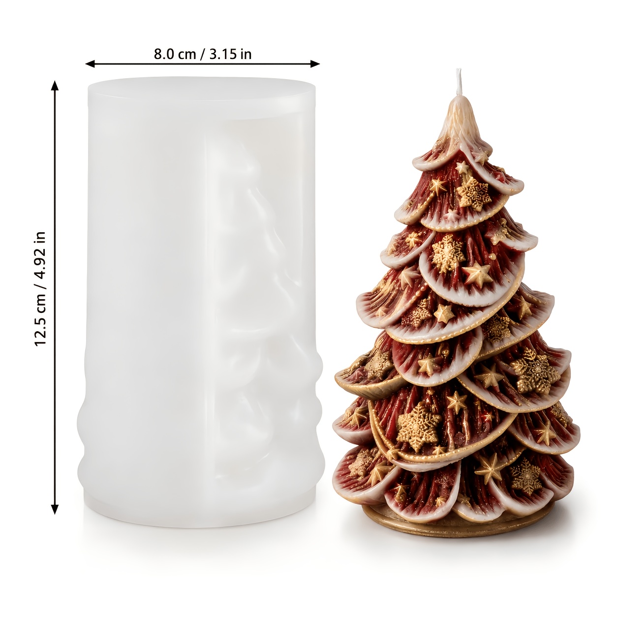 TEMU Molde de silicona de resina, Molde de silicona de árbol de Navidad en capas, Molde de vela de copo de nieve de estrella, Molde de fundición de