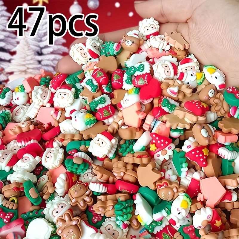 TEMU 47pcs Christmas Resin Charms Ornaments Flatback Resin Charms Beads Bonsai Decoration Accessories,slime Charms Snowman Reindeer Embellishments