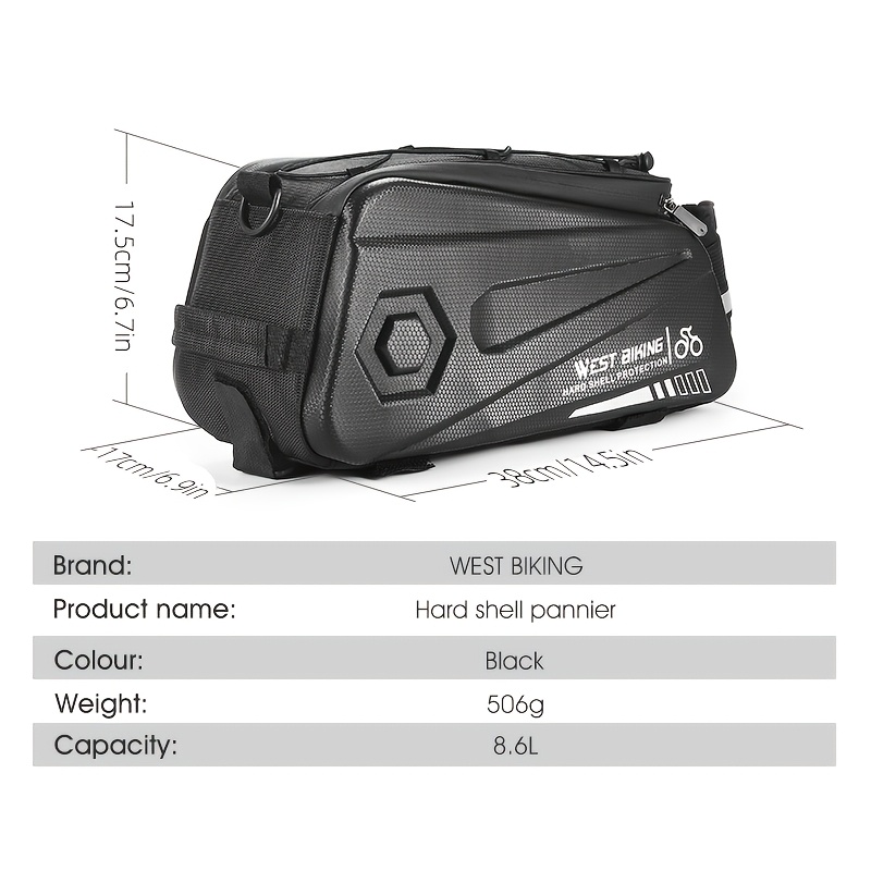 Image of West Biking Hard Shell Bike Trunk Bag Pressure-proof -resistant Bicycle Rear Rack Bag With Multiple Hook Tape Fixation Water Bottle Pocket Reflective Strip For Cycling Storage Bag