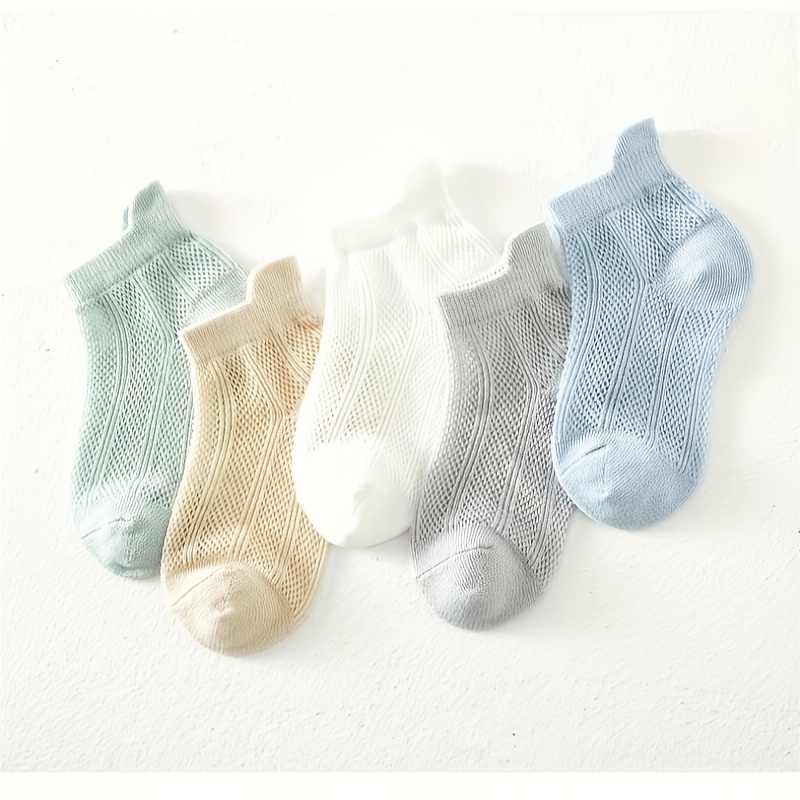 Image of 5 Pairs Of Simple Korean Version Of Children's Socks Female Spring And Summer Mesh Baby Socks Breathable Lightweight Boys And Girls Middle And Large Children Socks