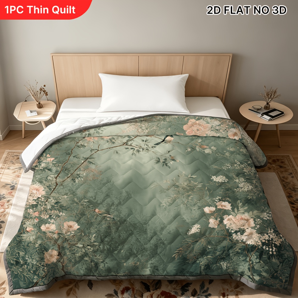 TEMU 1pc Luxury Quilt Suitable For - Bedspread - Spring Birds & Blossoms Bed, Lightweight Breathable Quilted Bedspread With Soft Brushed Interior,