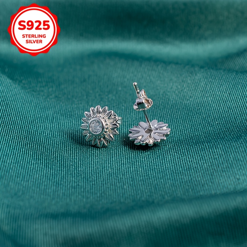 925 Silver Sunflower Earrings, Lightweight Zirconia Studded for Parties