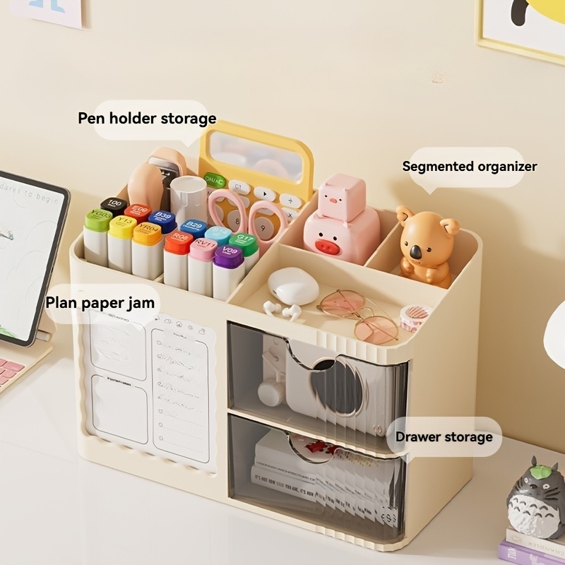 new 1pc desk organizer stationery storage box with 6 compartments 2 drawers on the right desk bedroom study room   organizer essential for keeping desktop tidy suitable for   gift Product details 3