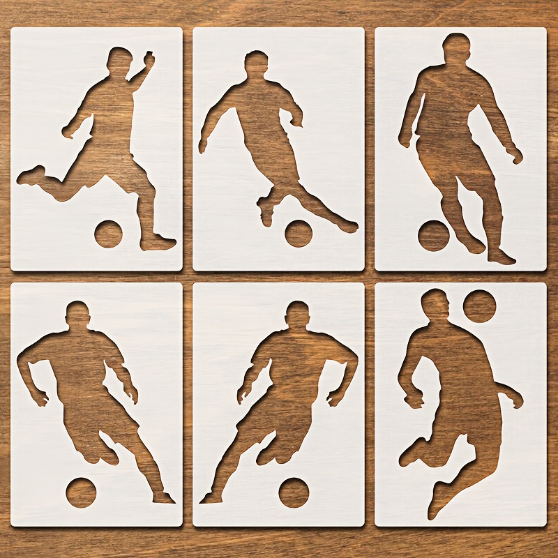 Image of 6pcs Of Soccer Player Stencils In A5 Size - Reusable For Decorating Walls, Scrapbooks, And Crafts