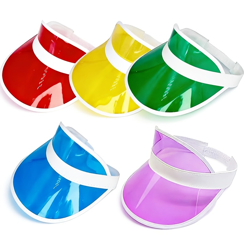 TEMU 5 Stück Neon-Sonnenblenden-Abdeckungen – Premium Unisex-Sonnenblenden, transparentes Kunststoffmaterial, Einheitsgröße – – 80er-Jahre-Mode in