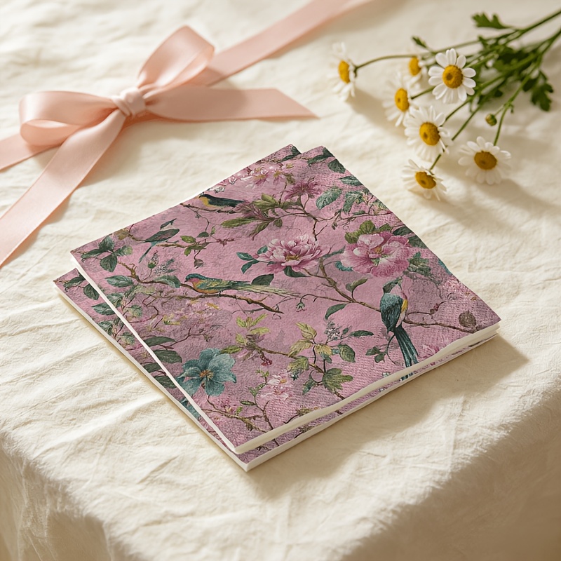 TEMU [ Product] 20pcs Napkins, Exquisite Bird And Floral Print Napkins, Double-layer Thickened Design, Embossed , Soft And Comfortable Touch, Elegant