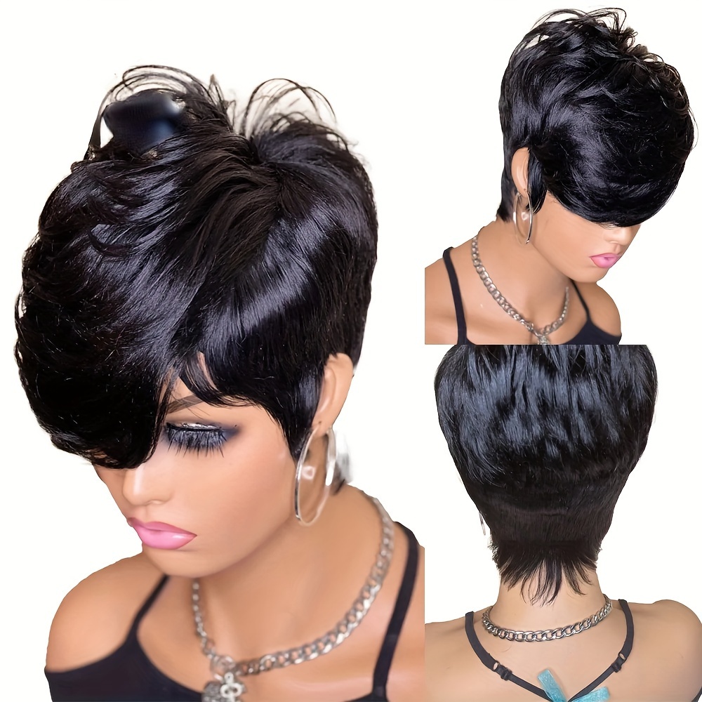 Short Wavy Bob Human Hair Wig Bangs Full Machine Made No Temu Canada