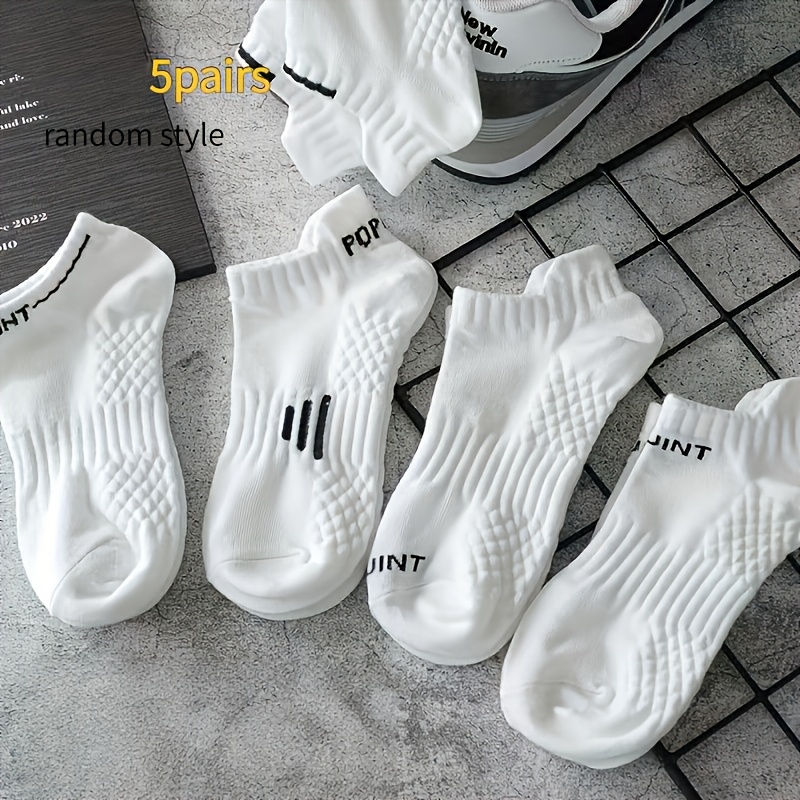 Image of 5 Pairs White Elastic Sports Socks Women's Socks Breathable Moisture-wicking Sweat-absorbing Casual Comfortable High-elastic Cuff Men's Socks Unisex Couple Socks Random