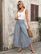 womens elegant solid color casual wide leg pants with ruffle hem