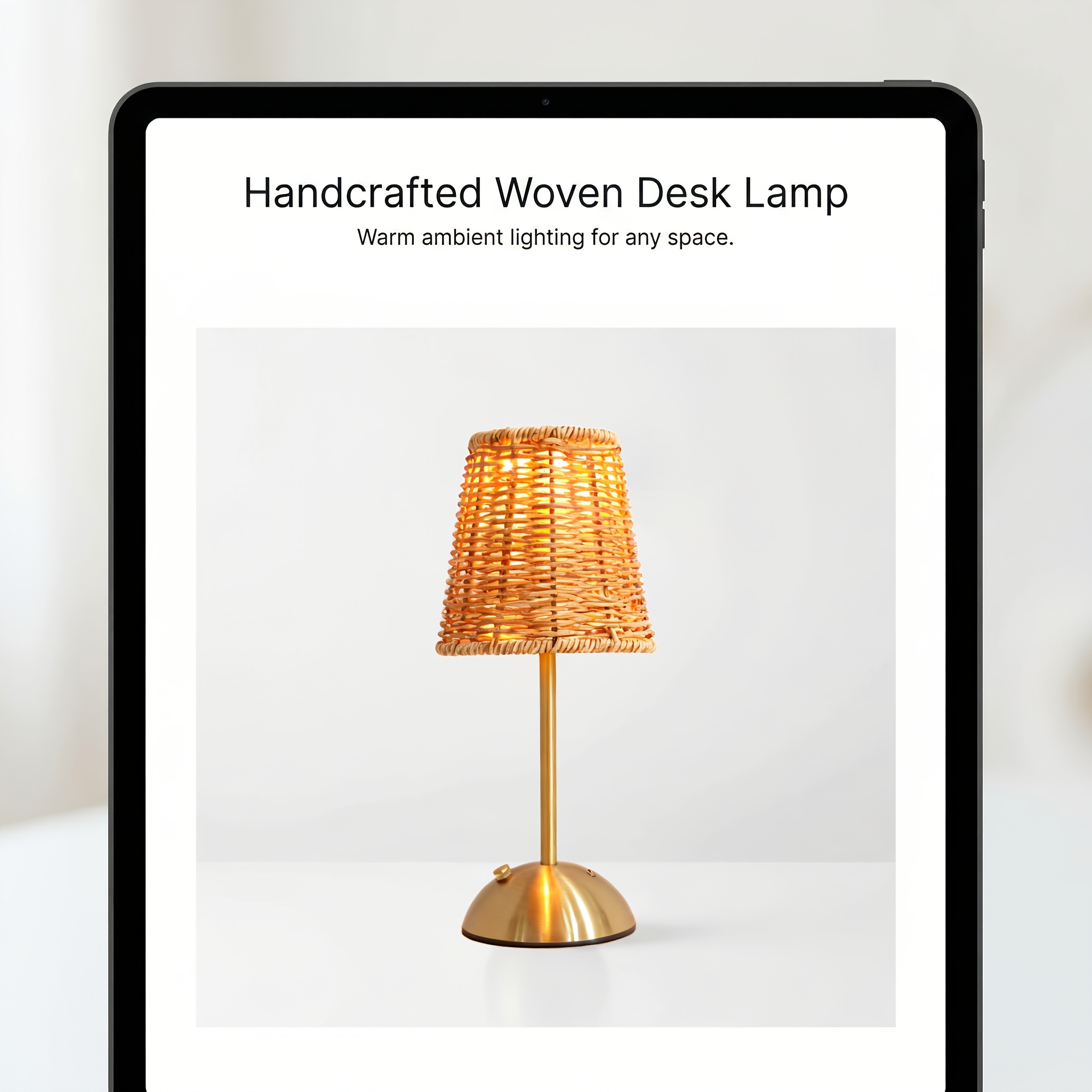 Southeast Asian Wabi-Sabi Style Table Lamp, Vintage Rattan Woven Ambient Light for Bedroom, Study, or B&B Desktops, Eye-Protection Bedside Decorative Lighting, Elegant Rattan Shade Reading Lamp, Handwoven, 1800mAh Battery, USB Charging, Three-Color