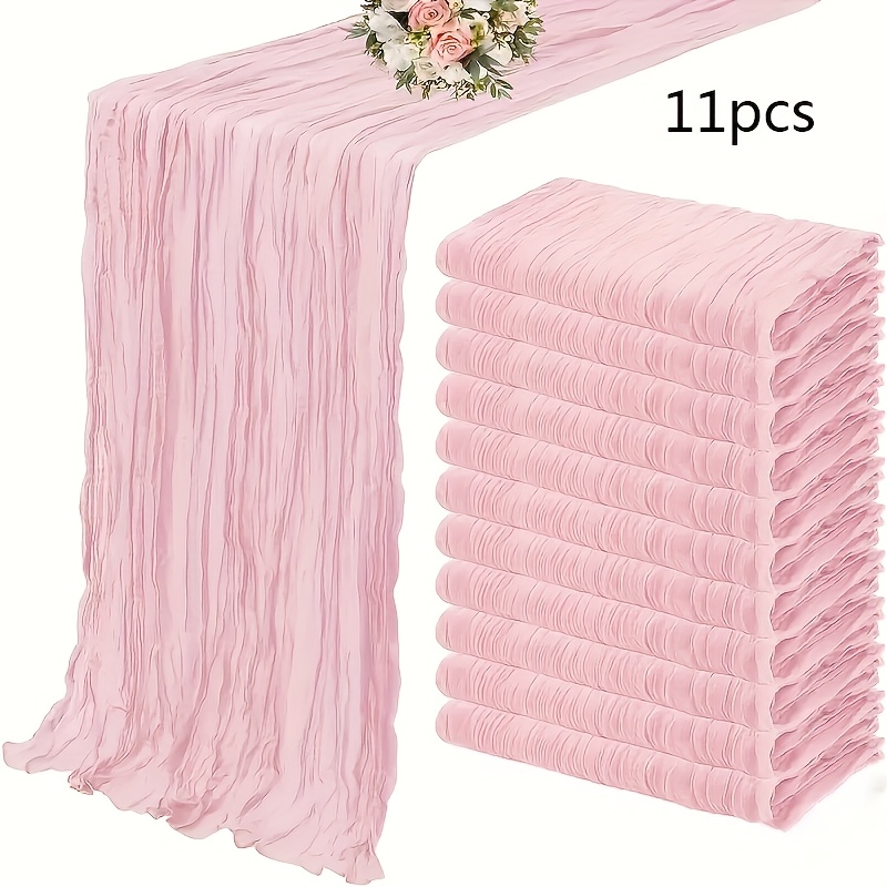 Image of 1/11 Bohemian Pink Gauze Table Set - Vintage Style, Transparent Polyester Material, Suitable For Weddings, Bridal Showers, Birthday Celebrations, And Valentine's Day Decorations