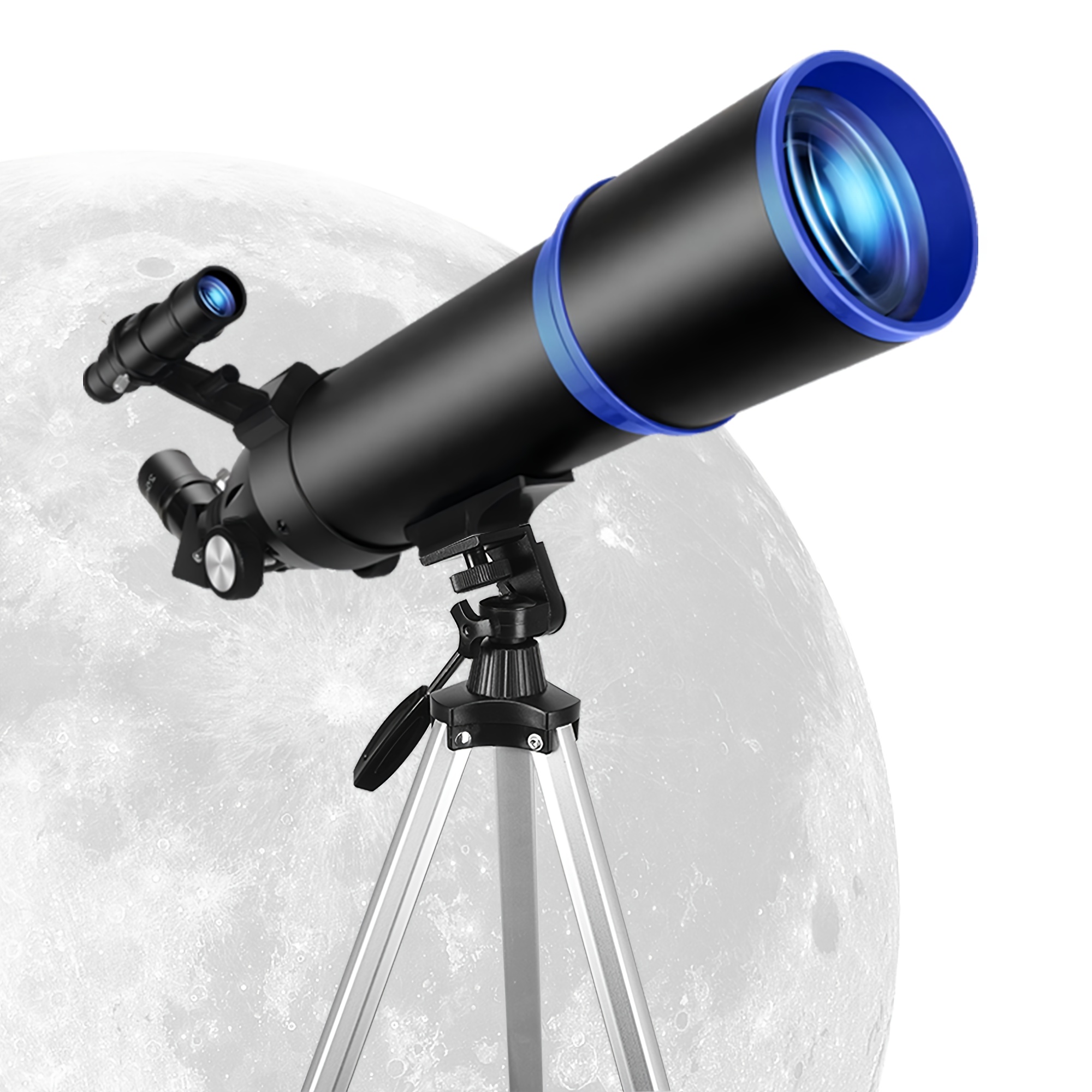 E-shop 80mm Großöffnungs--Teleskop 180x HD, 600mm Brennweite, 24x-180x Zoom für Sternenbeobachtung Mondbeobachtung. Inklusive Handy-Adapter, Stativ,