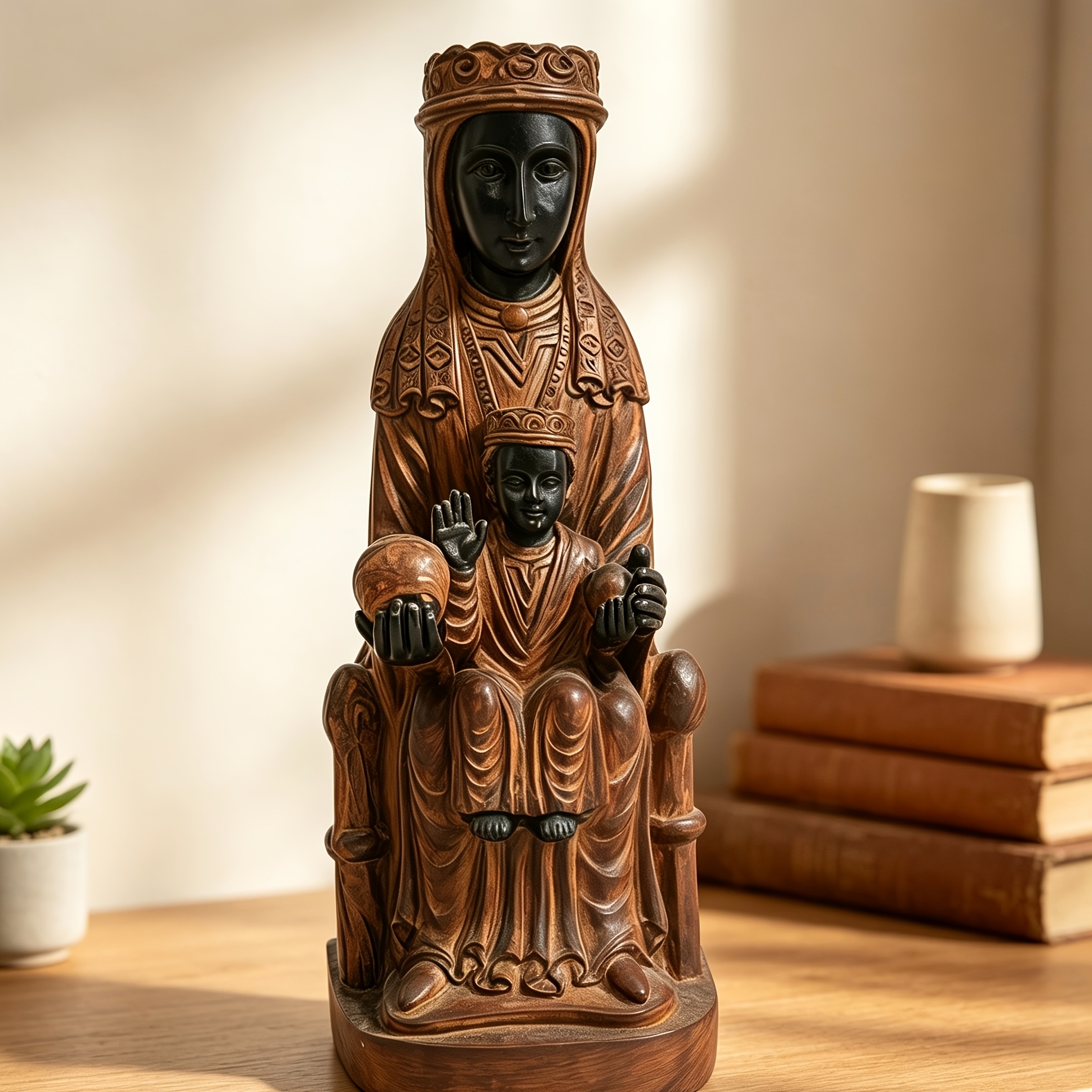 TEMU Estatua de y Jesucristo, Artesanía de Resina, Virgen Abrazando al Jesús, Adecuada para Adornos Cristianos y Artísticos, Escultura de Decoración