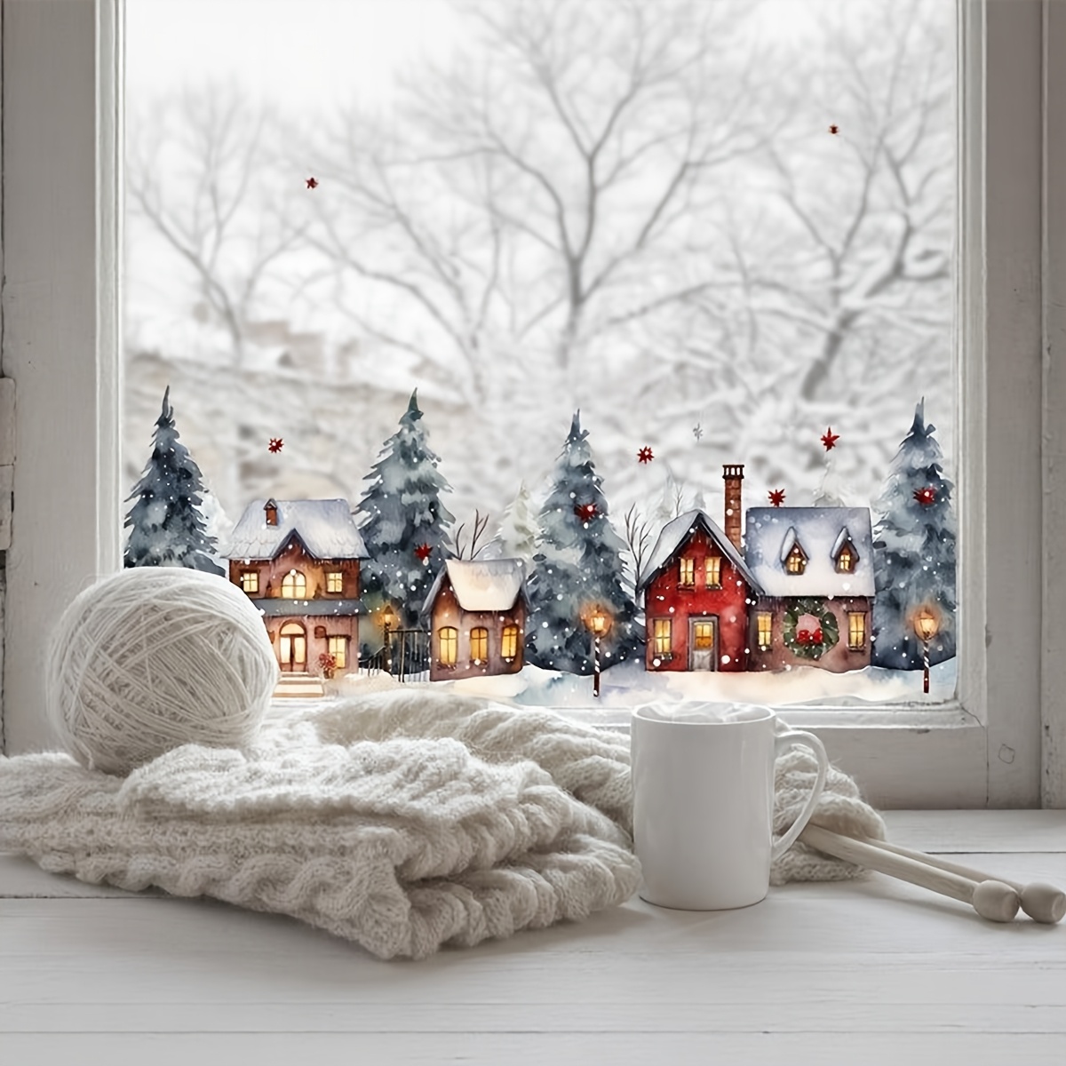 Christmas Window Stickers, Christmas Winter Scene Window Decals, Removable Self-adhesive Holiday Glass Wall Stickers For Home Decoration