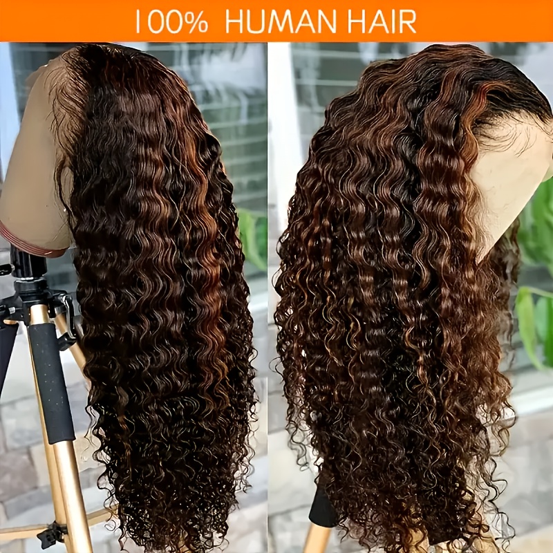 highlight lace front wig human hair 1b 30 black and brown deep wave wigs glueless wigs human hair pre cut 13x4 hd lace frontal wig human hair   with baby hair 200 density human hair bundles mothers day promotion